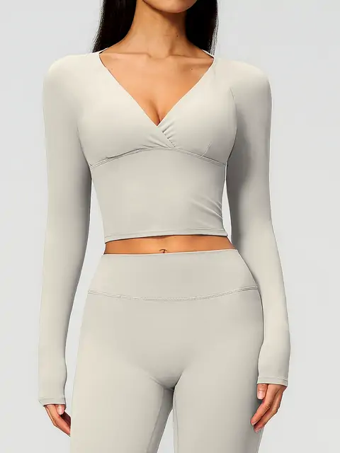 Cream-Feel Sculpt Long-Sleeve Top front view in oat apricot