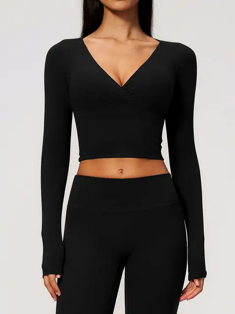 Cream-Feel Sculpt Long-Sleeve Top front view in premium black