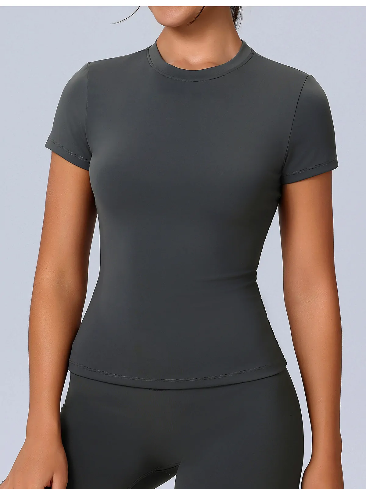Crew-Neck Quick-Dry yoga tee back seam construction