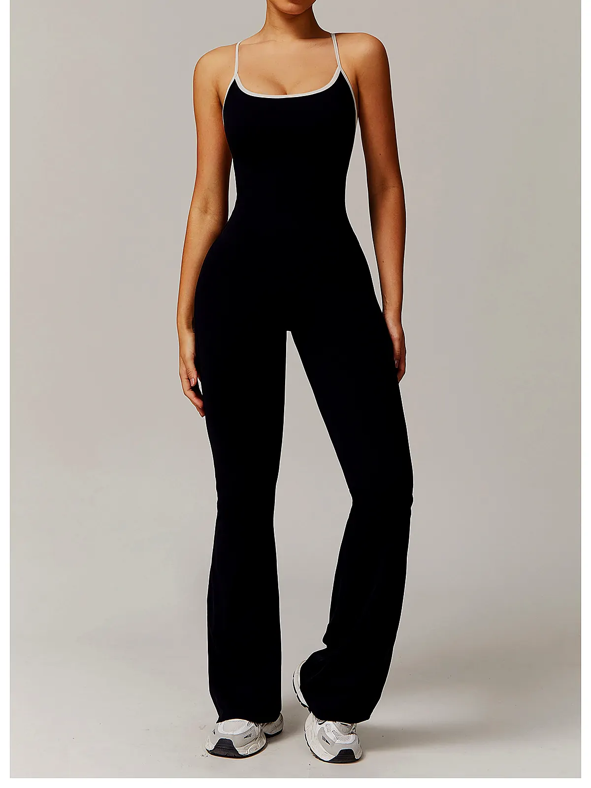 Cross-Back Flare Yoga Bodysuit — side panel detail