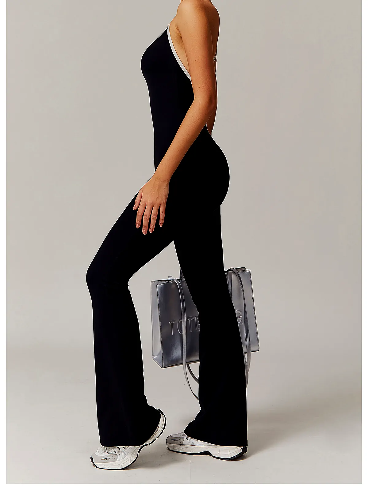 Cross-Back Flare Yoga Bodysuit — fabric close-up