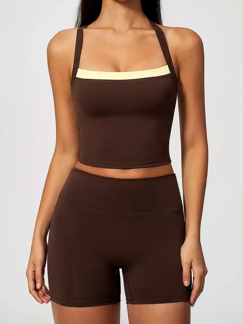 Cross-Back lounge yoga set in auburn front view