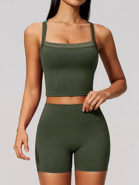 Cross-Back lounge yoga set in mocha front view