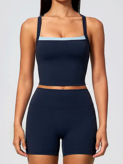 Cross-Back lounge yoga set in tea brown front view