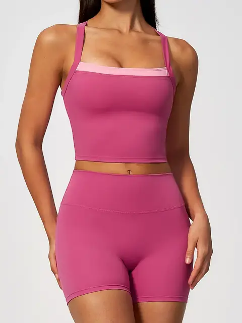 Cross-Back lounge yoga set in wine red front view