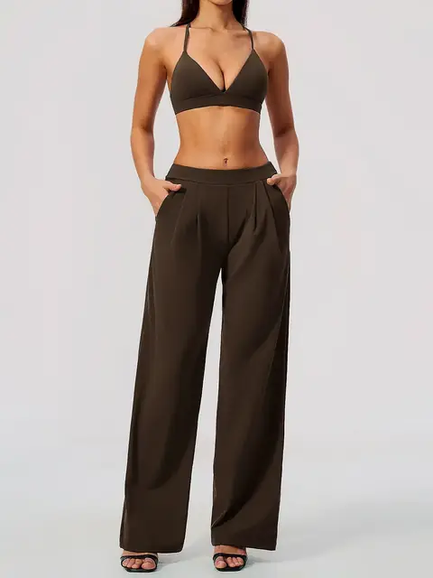 Cross-Back pilates yoga set in mocha front view