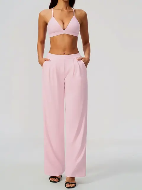 Cross-Back pilates yoga set in mousse pink front view