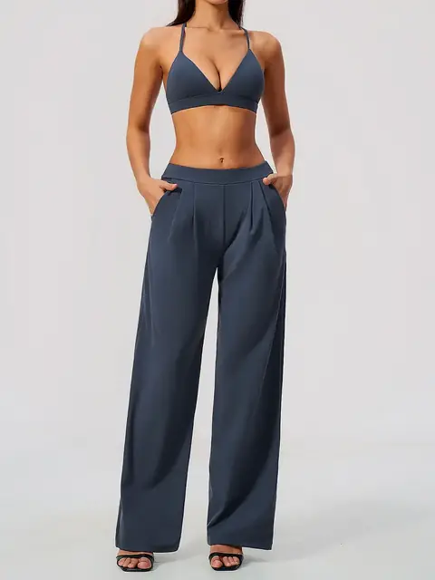 Cross-Back pilates yoga set in rhino grey front view