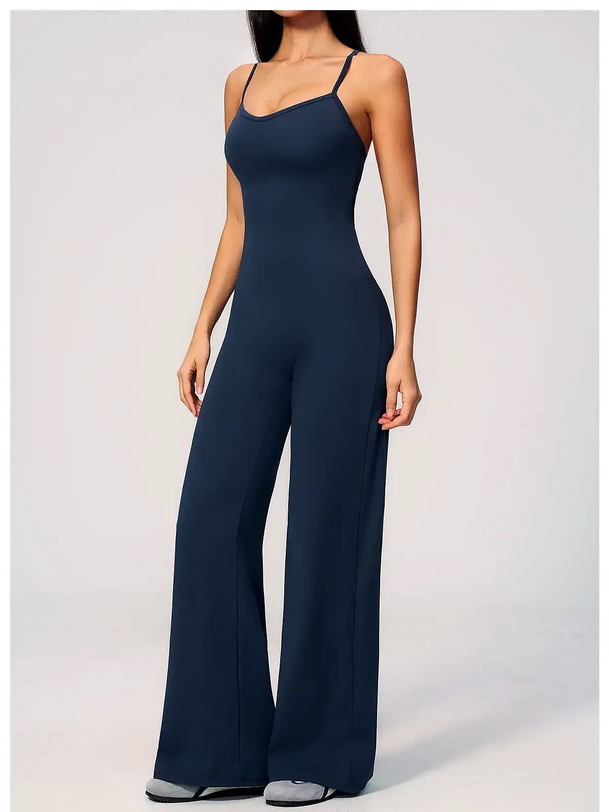Brushed Cross-Back yoga bodysuit back seam construction