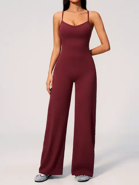 Brushed Cross-Back yoga bodysuit in retro red front view