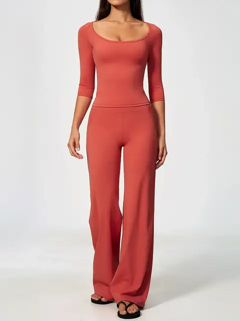 Deep-V halter sculpt yoga set in apple red front view