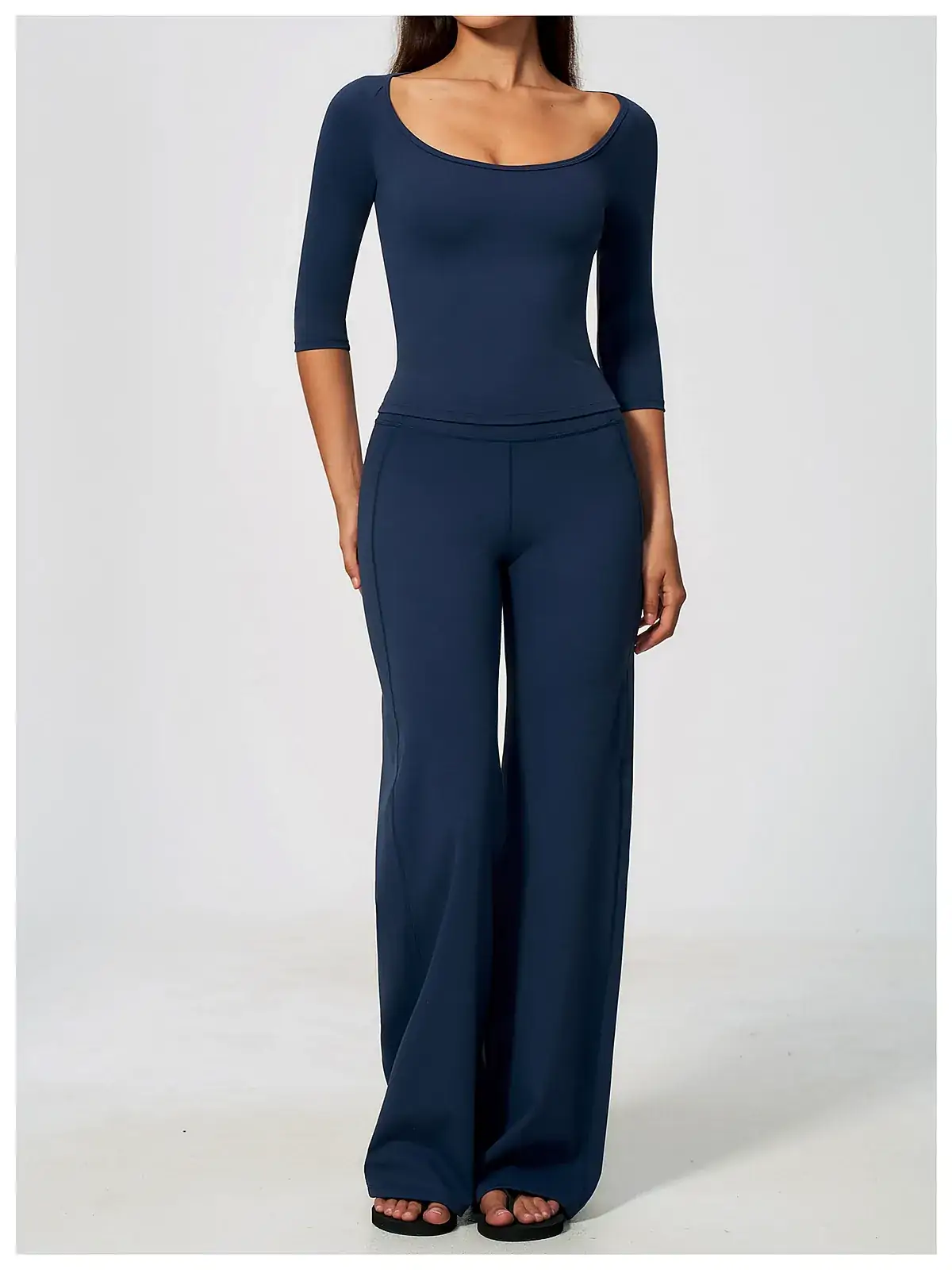 Deep-V halter sculpt yoga set back seam construction