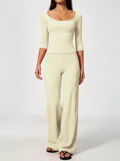 Deep-V halter sculpt yoga set in swan white front view