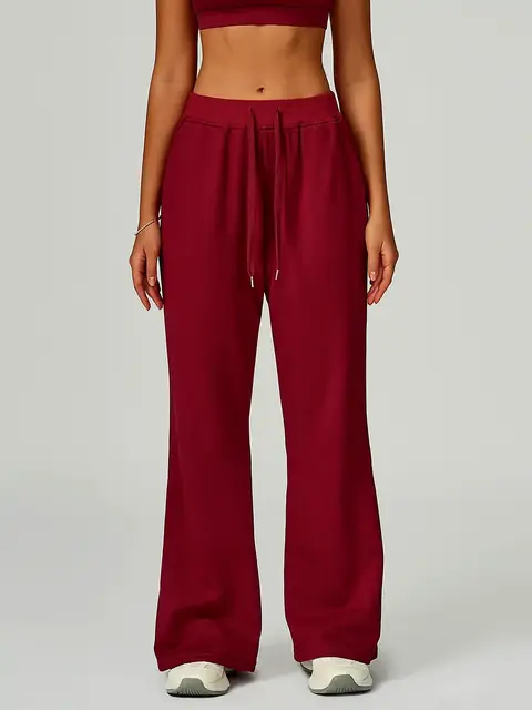 High-Waist drawstring straight pants in cherry red front view