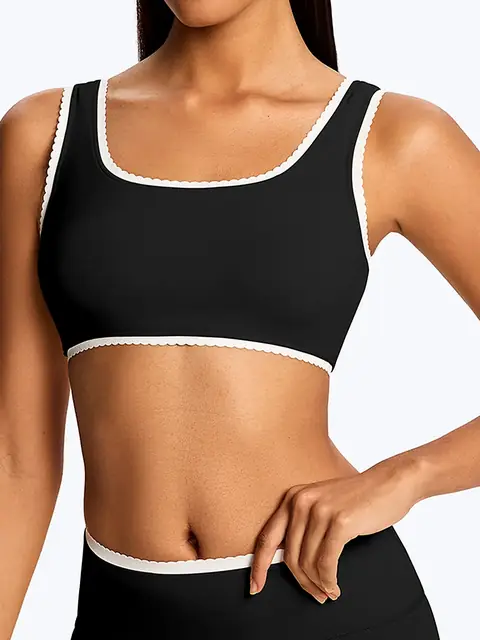 Eco Colour-Block Second-skin yoga set in auburn front view