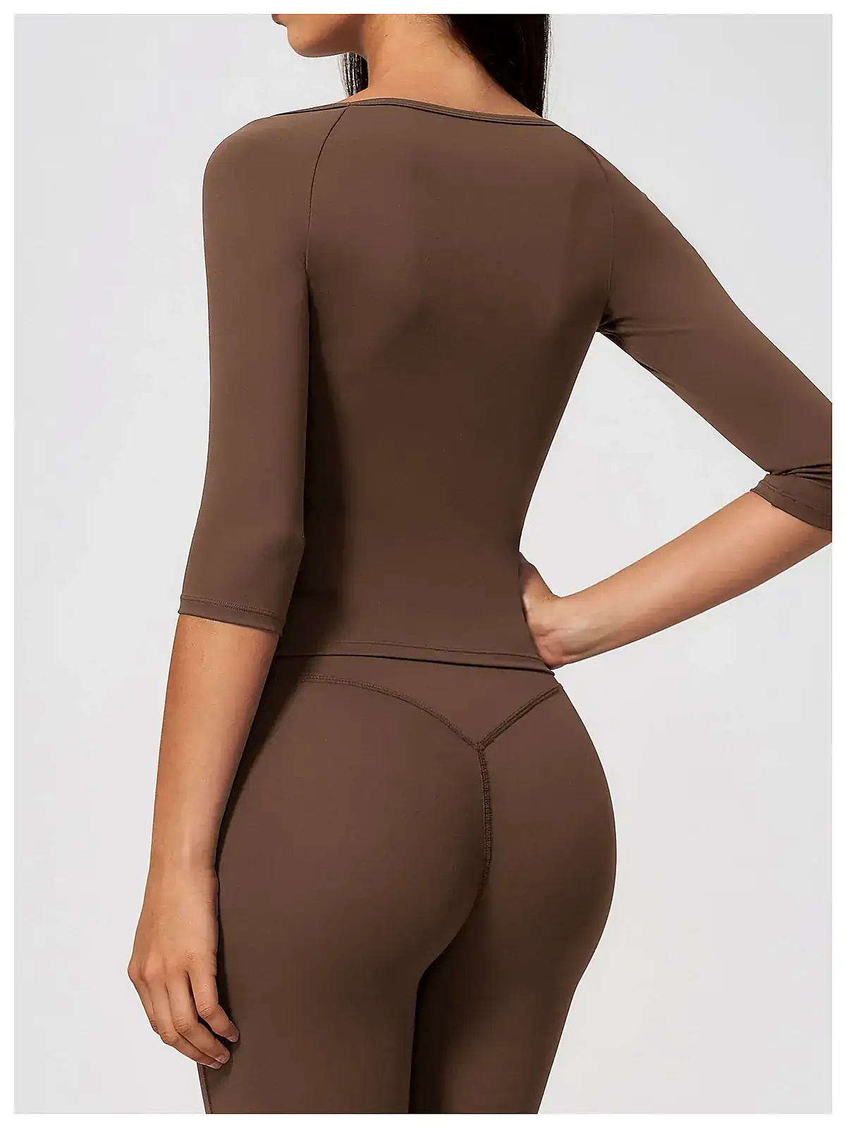 Waistband detail on Elbow-Sleeve pilates training yoga top