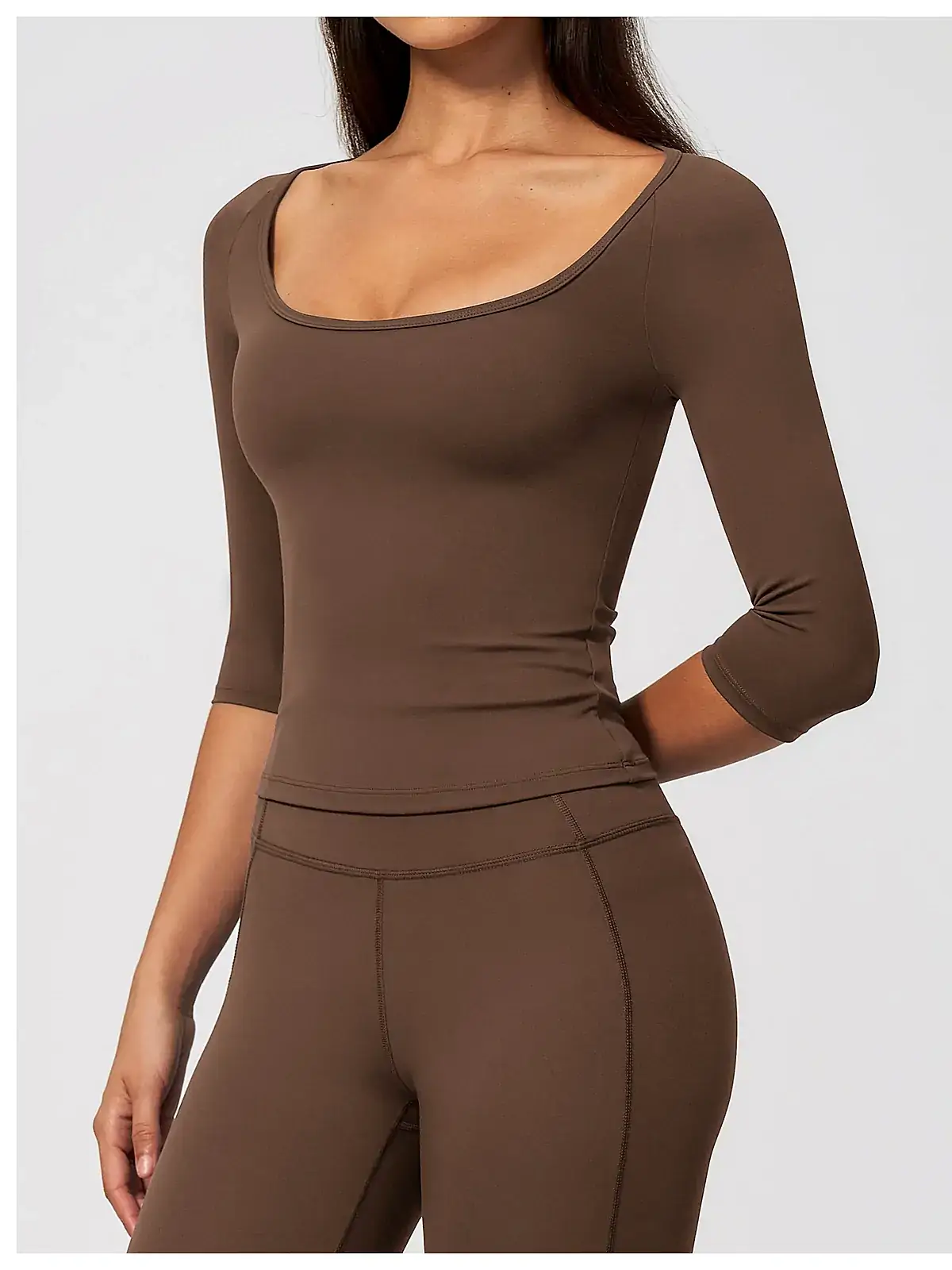 Elbow-Sleeve pilates training top back seam construction