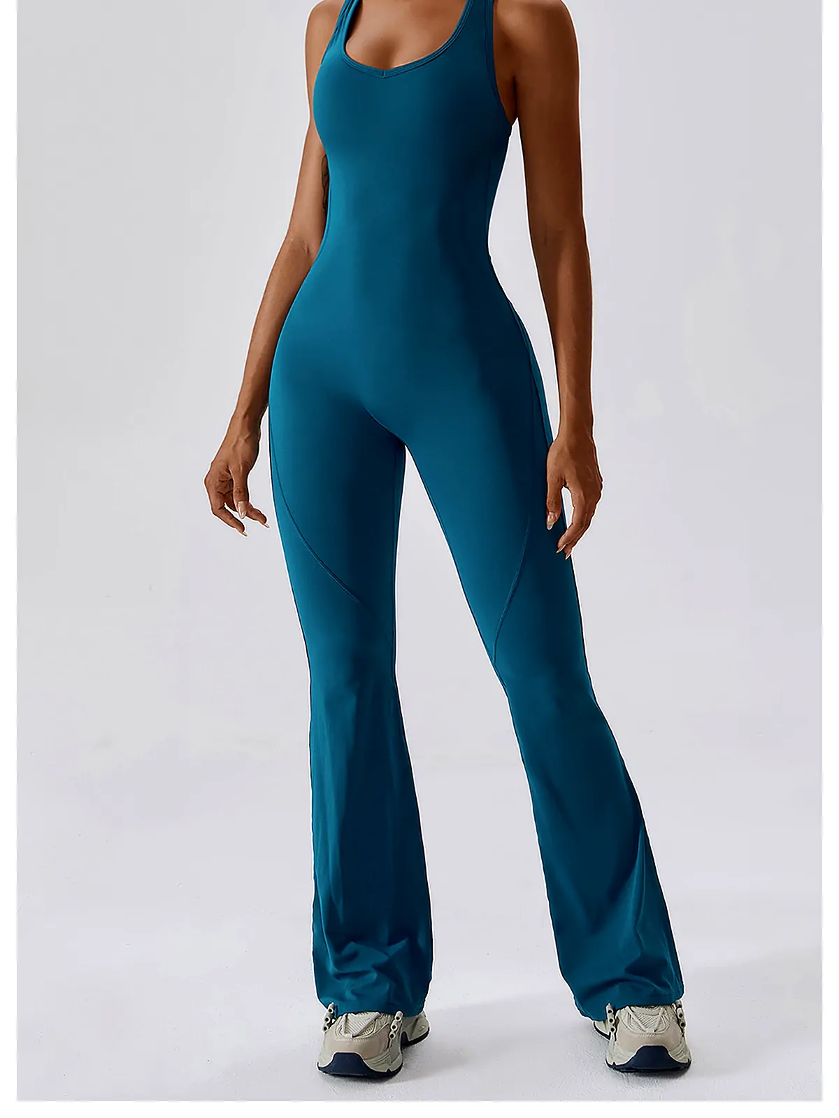 Flared Sculpt Yoga Bodysuit — side panel detail