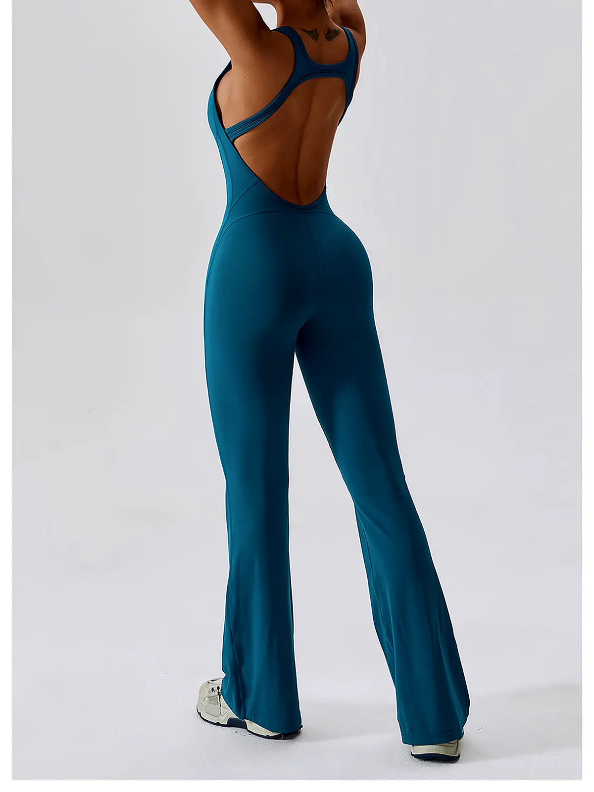 Flared Sculpt Yoga Bodysuit — flatlock seam detail