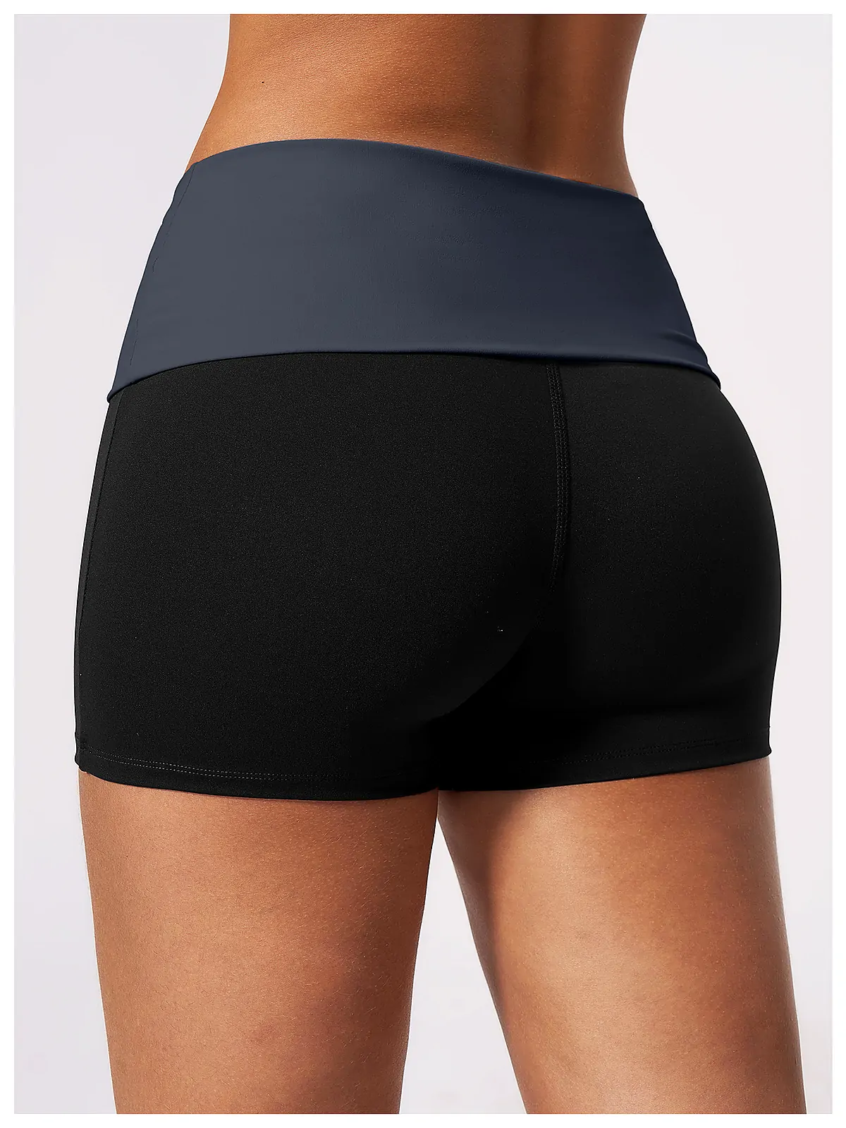 Waistband detail on Fold-Waist Colour-Block yoga shorts