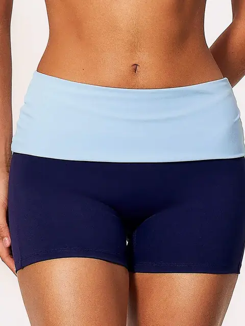 Fold-Waist Colour-Block yoga shorts in heather grey front view