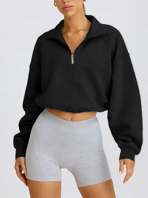 Half-Zip Stand-Collar lounge sweatshirt in rhino grey front view