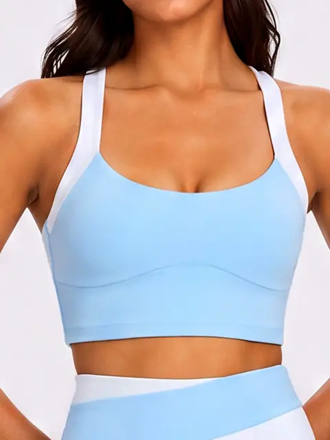 Halter Colour-Block padded yoga bra in heather grey front view