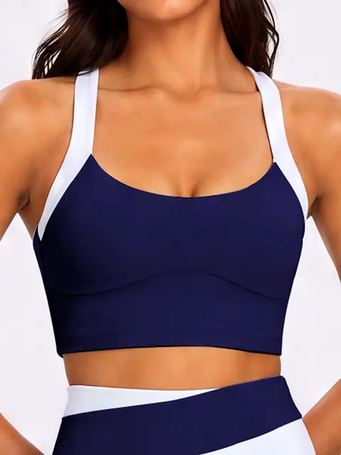 Halter Colour-Block padded yoga bra in wine red front view