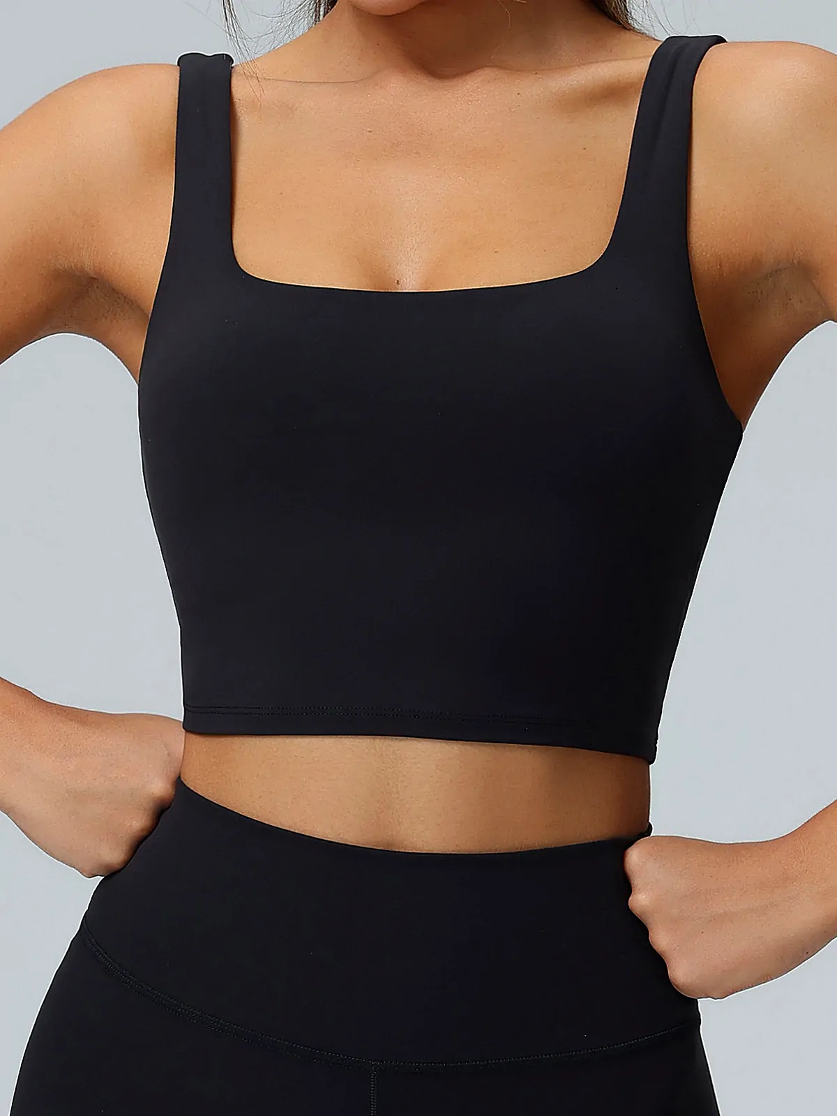 Fit detail on High-Support lycra yoga bra