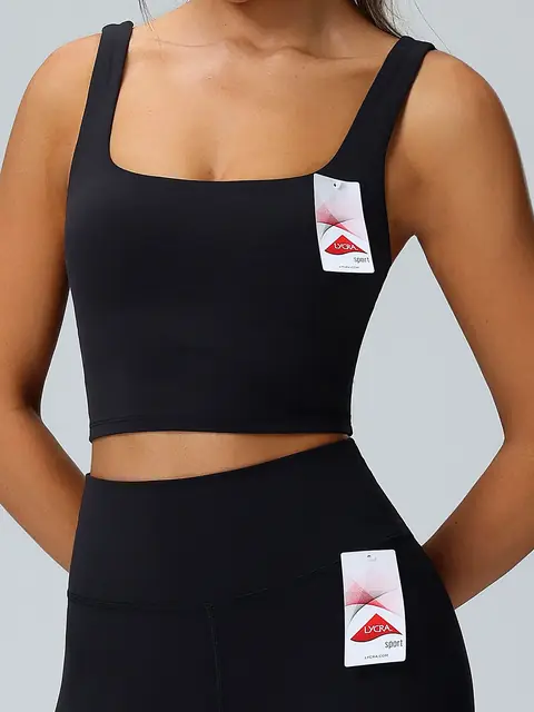 High-Support lycra yoga bra in dark chocolate front view