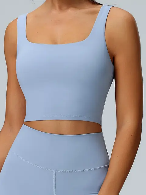 High-Support lycra yoga bra in heather grey front view