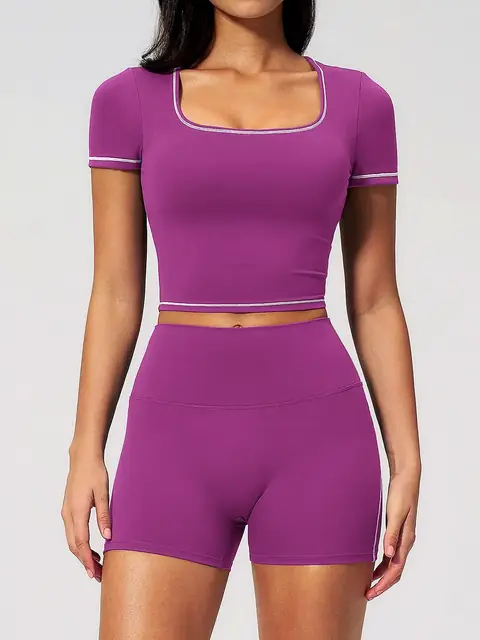 High-Waist Quick-Dry yoga set in mulberry purple front view