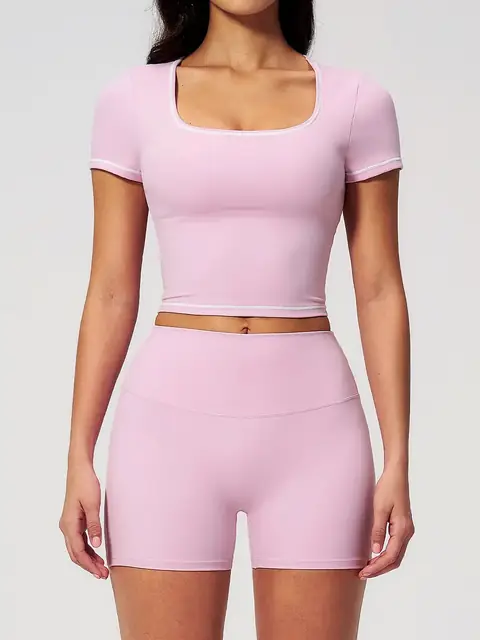 High-Waist Quick-Dry yoga set in sakura pink front view