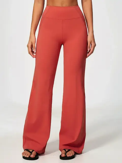 High-Waist Wide-Leg yoga pants in cherry red front view