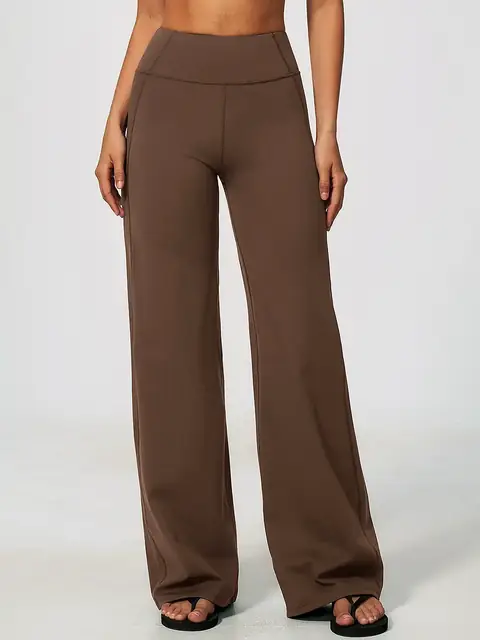 High-Waist Wide-Leg yoga pants in mocha front view