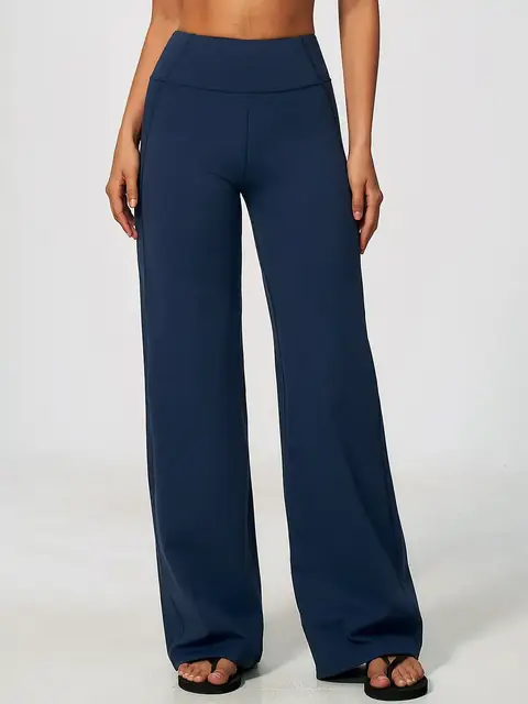 High-Waist Wide-Leg yoga pants in navy front view