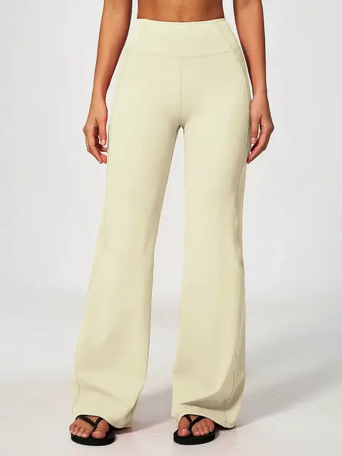 High-Waist Wide-Leg yoga pants in oat apricot front view