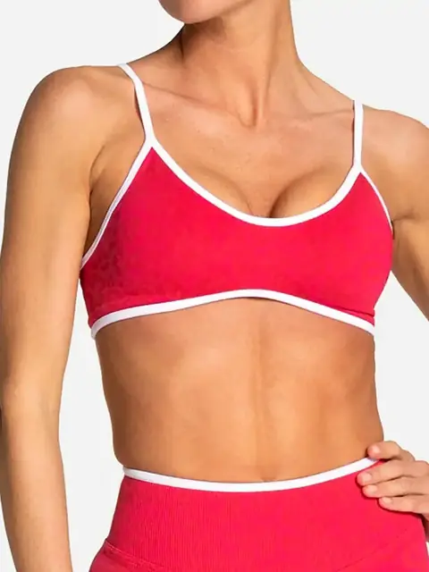 Leopard seamless sports bra in rose pink front view
