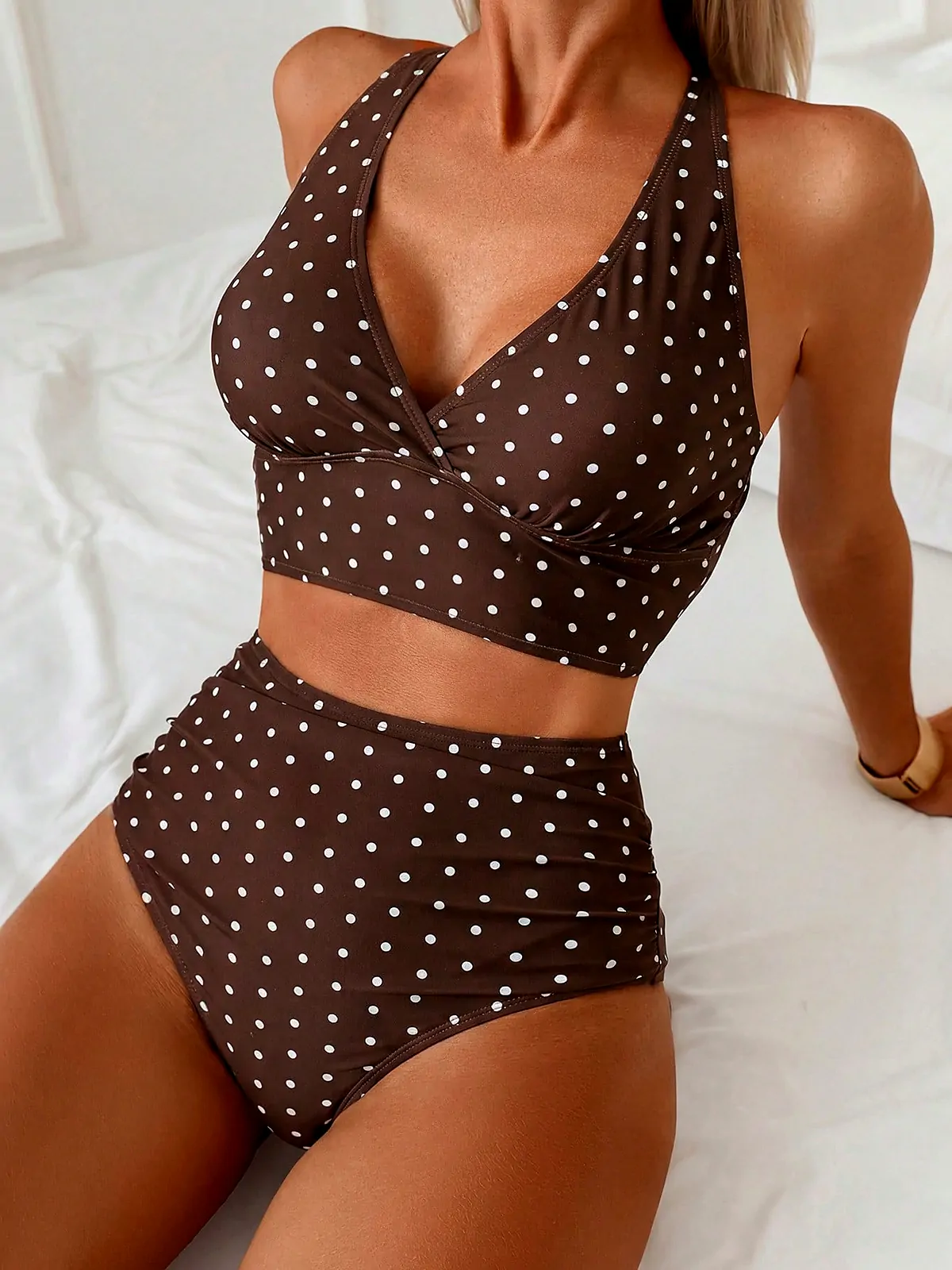 Leopard V-Neck tankini bikini set back seam construction