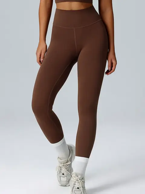 Lycra High-Waist Second-skin yoga leggings in auburn front view