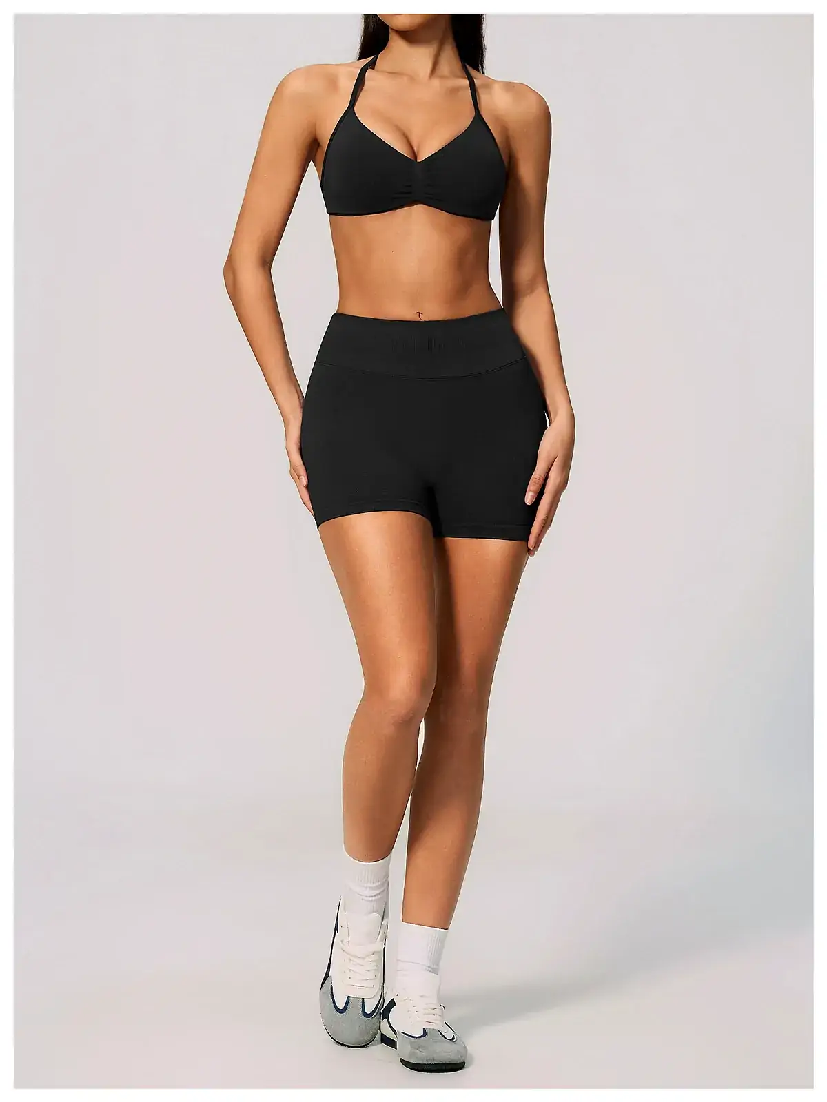 Lycra seamless Open-Back yoga set back seam construction