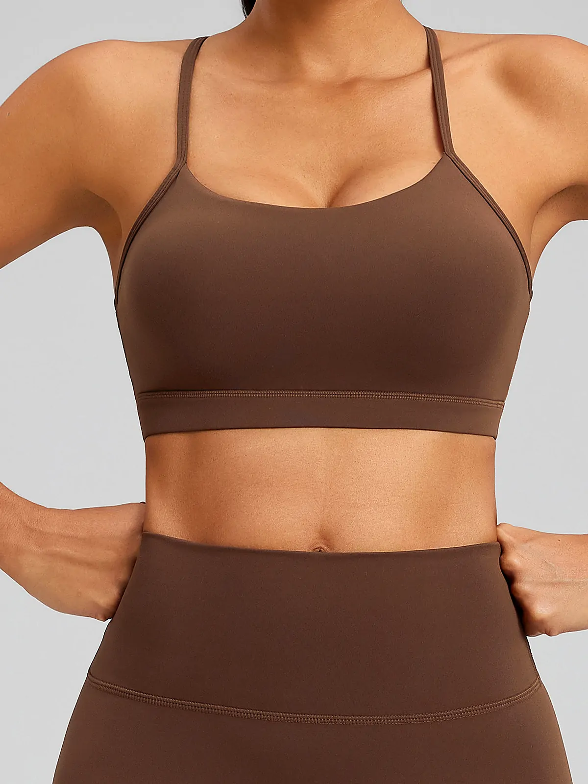 Fit detail on Lycra High-Support Cross-Back yoga tank