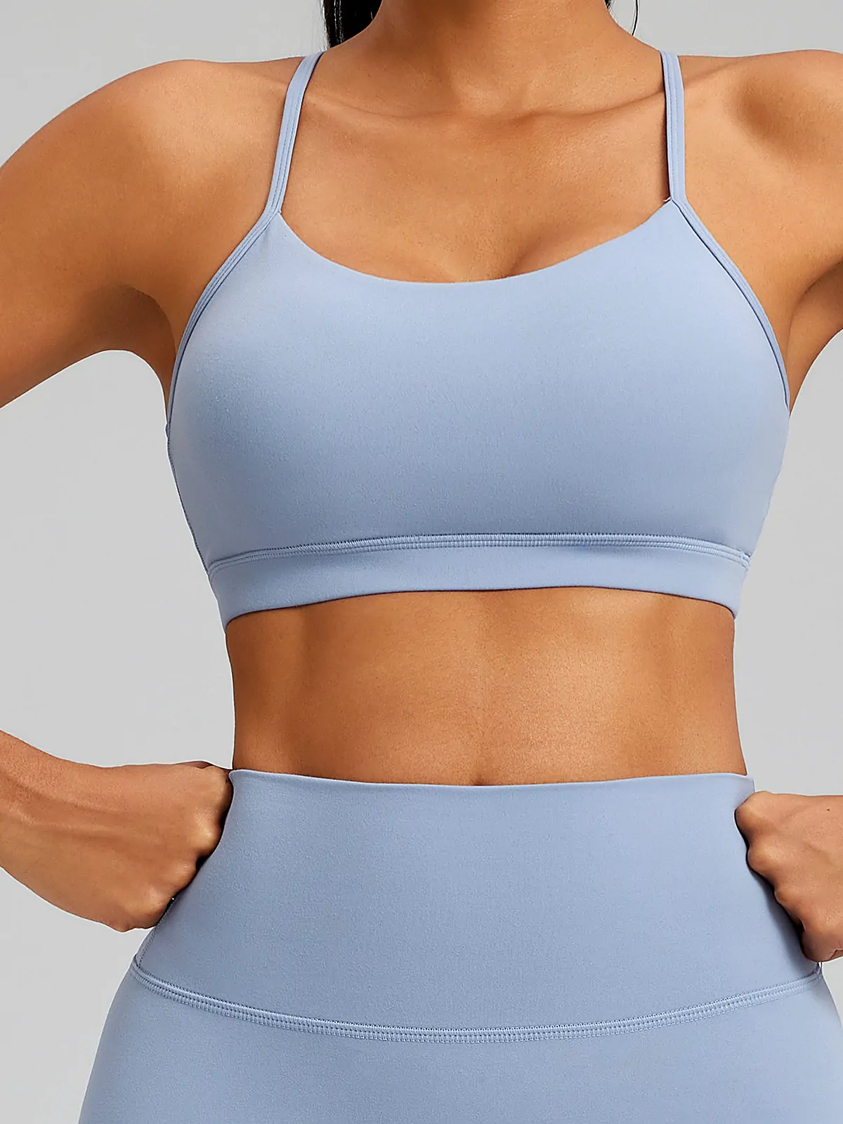 Lycra High-Support Cross-Back yoga tank in heather grey front view — detail view 7