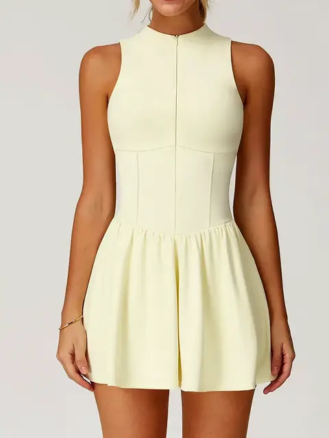 2-in-1 collared tennis dress in custard front view