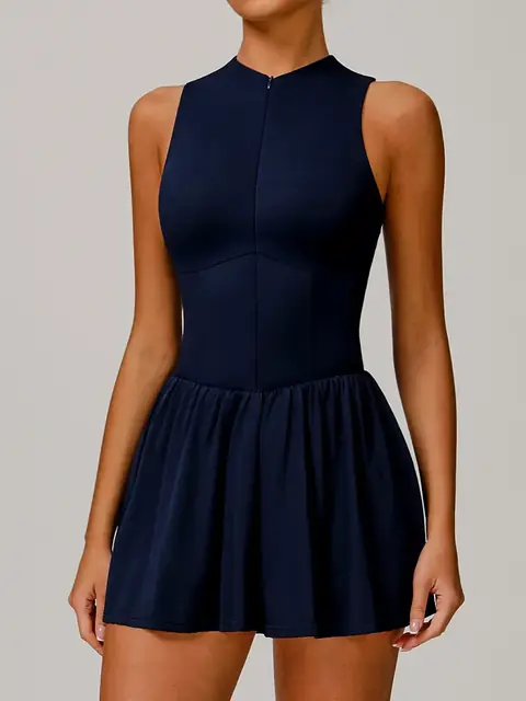 2-in-1 collared tennis dress in emblem blue front view