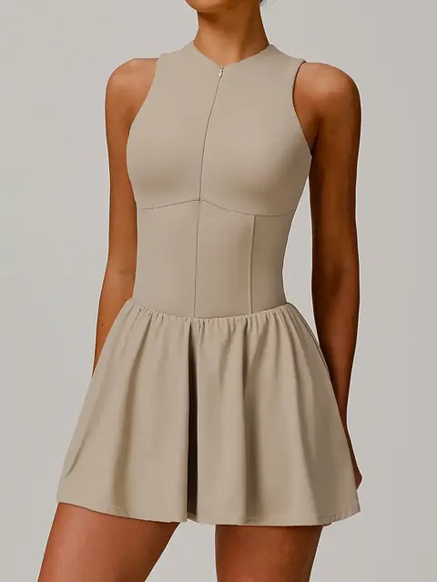 2-in-1 collared tennis dress in linen front view