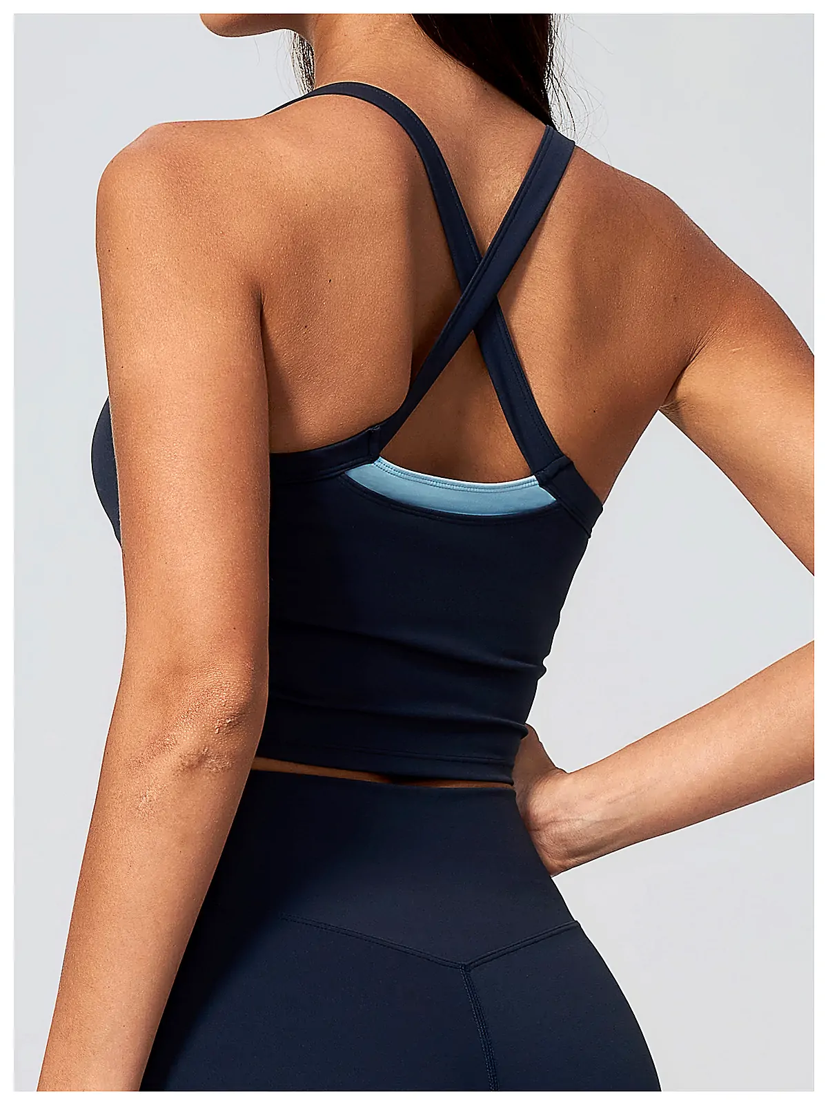 Flatlock seam detail on yoga tank