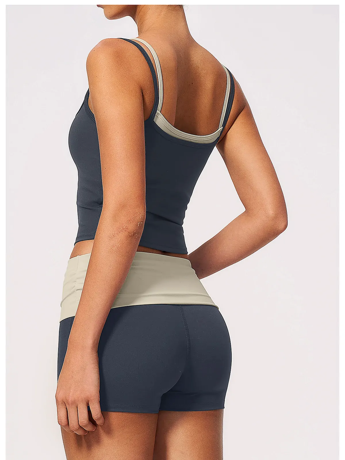 2-in-1 Fold-Waist yoga set back seam construction
