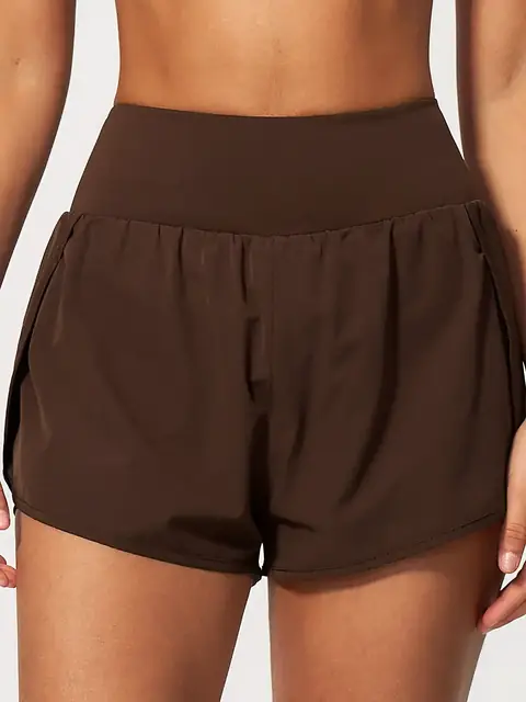 2-in-1 pocket run yoga shorts in dark chocolate front view