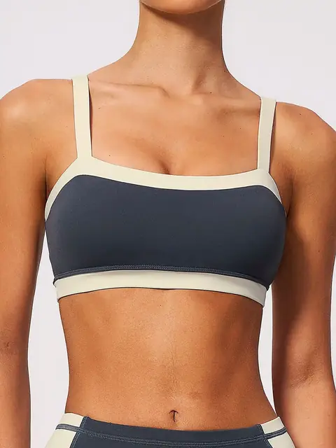 Second-skin Bound-Edge sports bra in camel front view